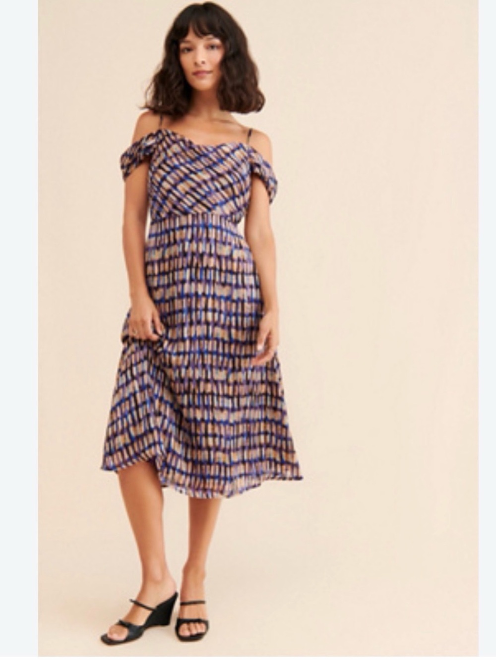 NWT Free People Lost + Wander Dream Light midi dress purple blue tan sz M new